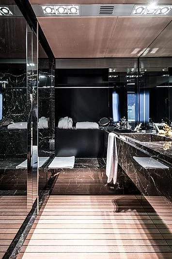 a bathroom with a large mirror aboard MY FAIR LADY Yacht for Sale