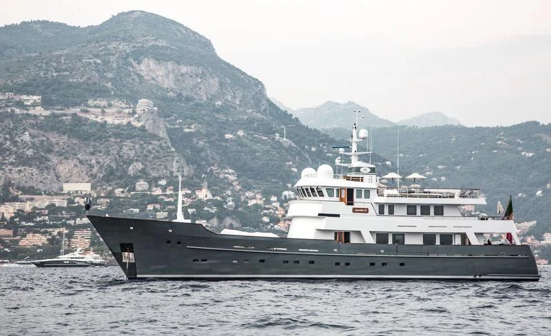 a large boat in the water aboard SEA EAGLE Yacht for Sale