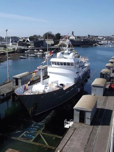 a large ship docked aboard SEA EAGLE Yacht for Sale
