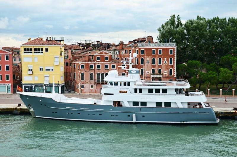 a large boat in the water aboard SEA EAGLE Yacht for Sale