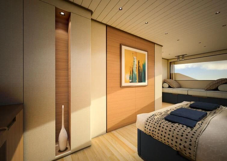 a room with a couch and a television aboard GIPSY VI Yacht for Sale