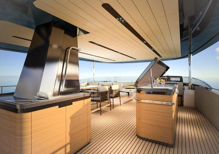 a wood box on a deck aboard GIPSY VI Yacht for Sale