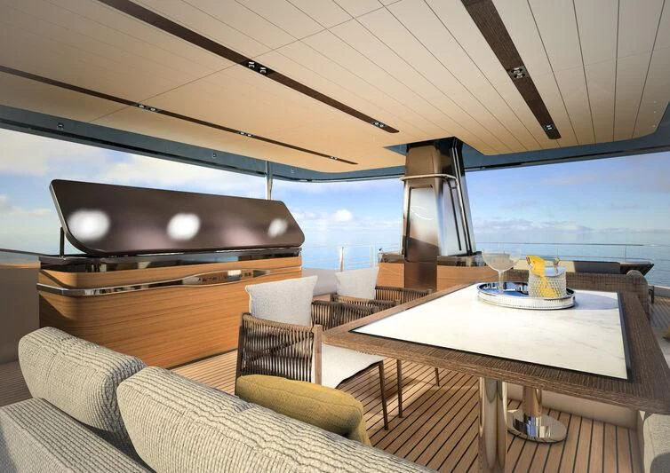 a living room with a large tv aboard GIPSY VI Yacht for Sale
