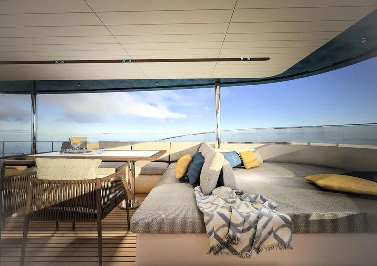 a room with a bed and a table aboard GIPSY VI Yacht for Sale