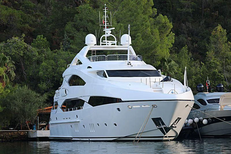 a large white yacht aboard IMAN Yacht for Sale