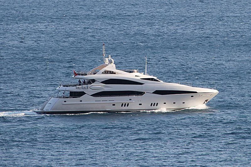 a white yacht in the water aboard IMAN Yacht for Sale