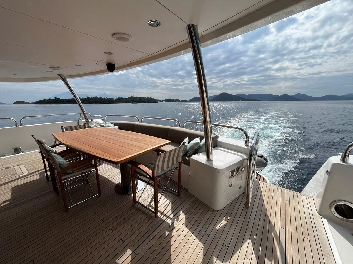 a boat on a deck aboard IMAN Yacht for Sale