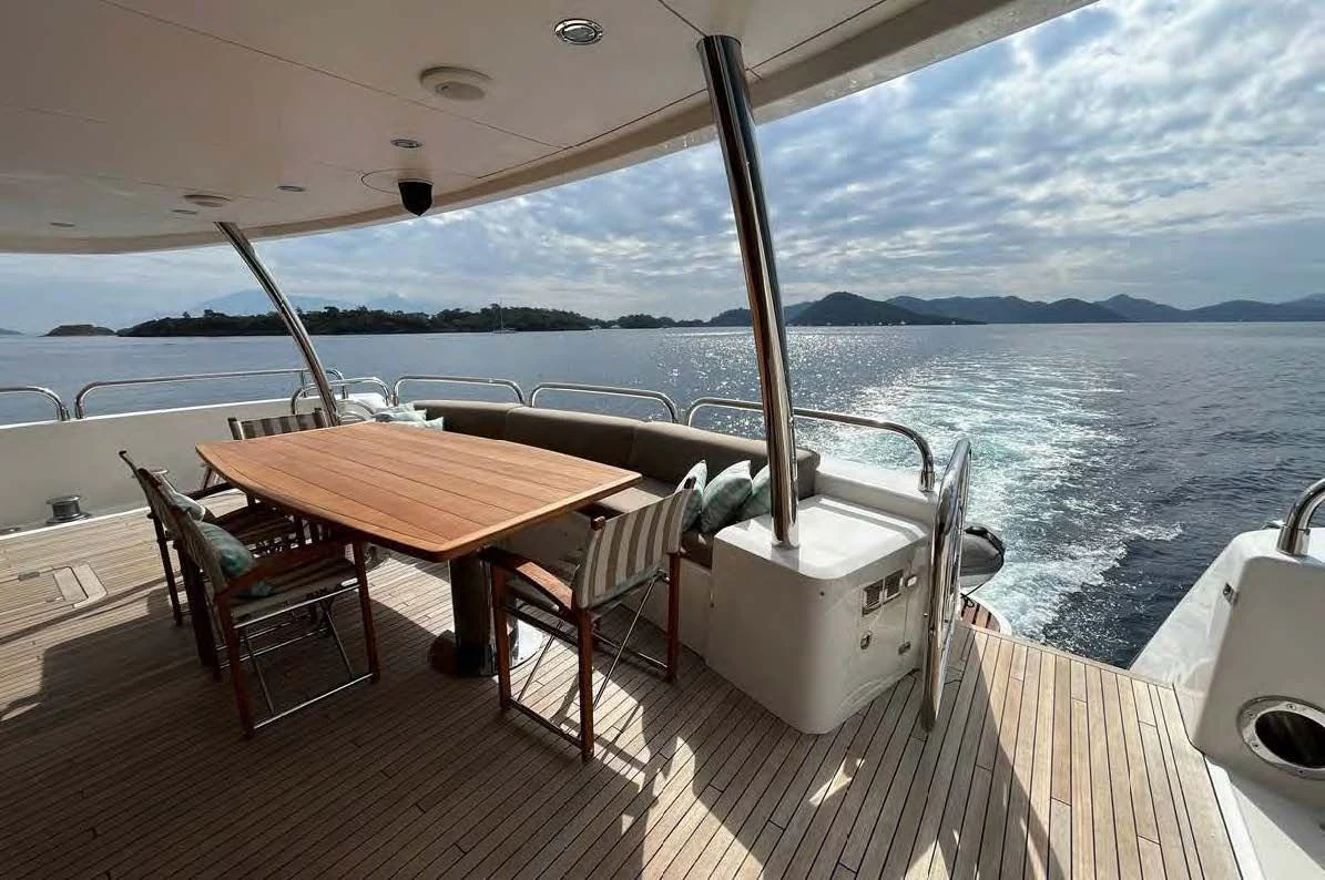 a boat on a deck aboard IMAN Yacht for Sale