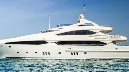 a large white yacht aboard IMAN Yacht for Sale
