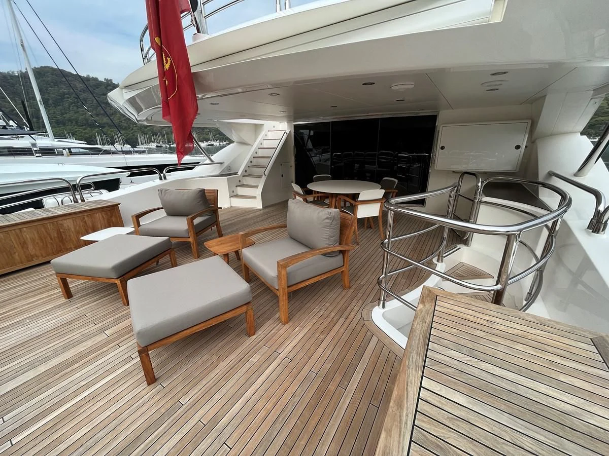 a boat on a deck aboard IMAN Yacht for Sale