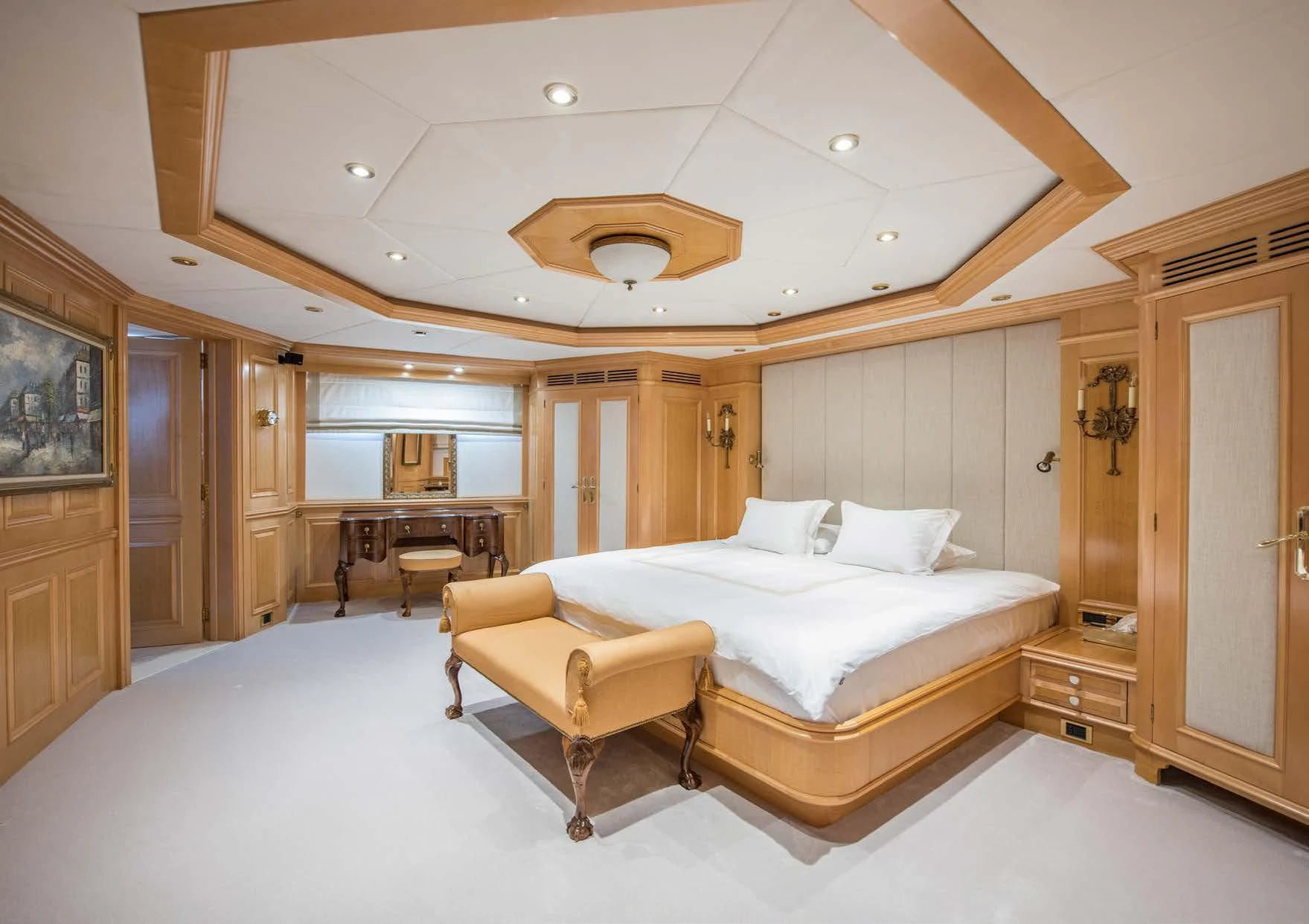 a large bedroom with a large bed aboard BLUE STAR Yacht for Sale