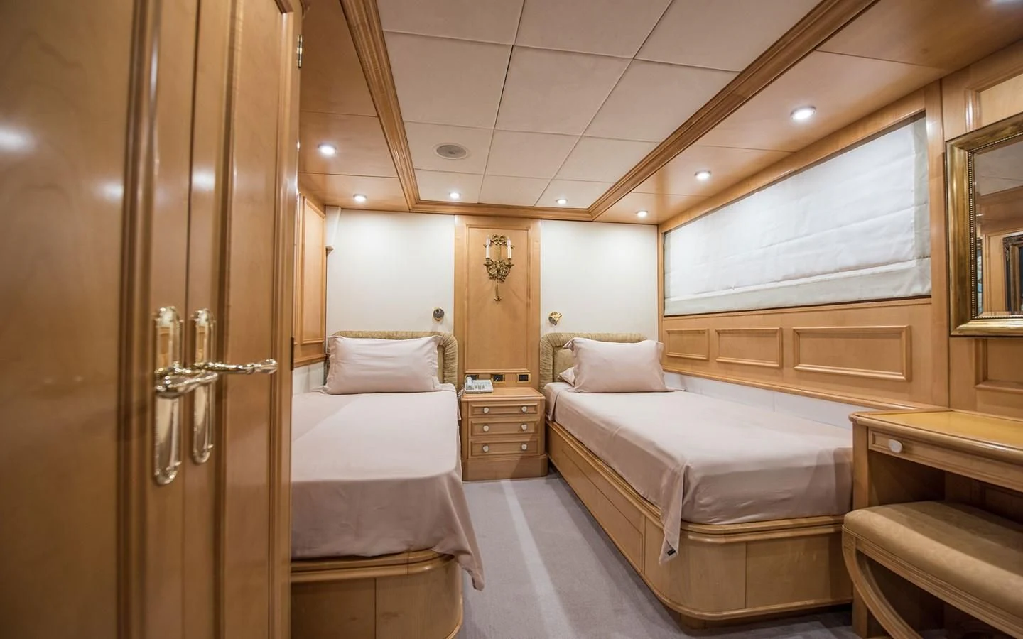 a room with two beds aboard BLUE STAR Yacht for Sale