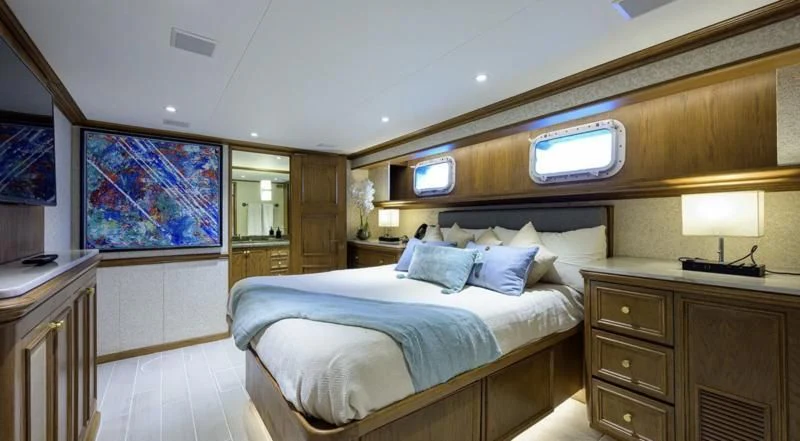 a bed in a room aboard OCEAN DRIVE Yacht for Sale