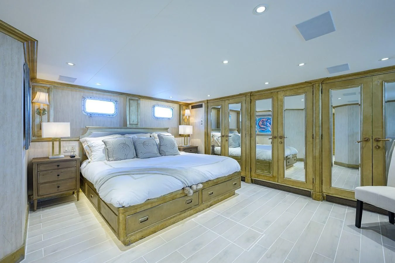 a large bedroom with a bed aboard OCEAN DRIVE Yacht for Sale