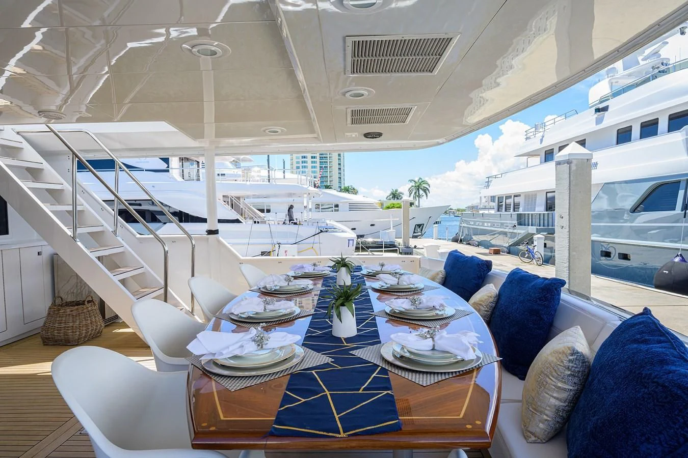 a dining table on a boat aboard OCEAN DRIVE Yacht for Sale