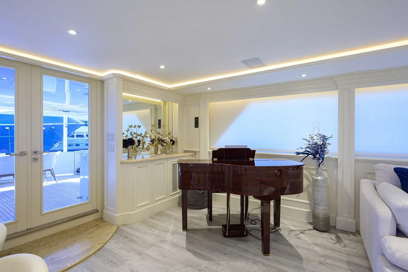 a large kitchen with a dining table aboard OCEAN DRIVE Yacht for Sale