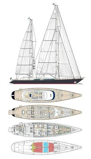 diagram, engineering drawing aboard PIROPO Yacht for Sale