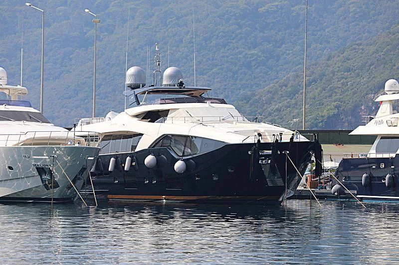 a group of boats are parked in a harbor aboard PANTA RHEI Yacht for Sale