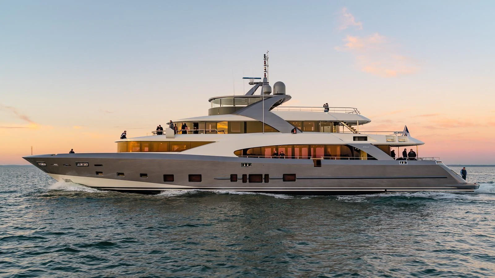 a large boat in the water aboard TOSCA Yacht for Sale