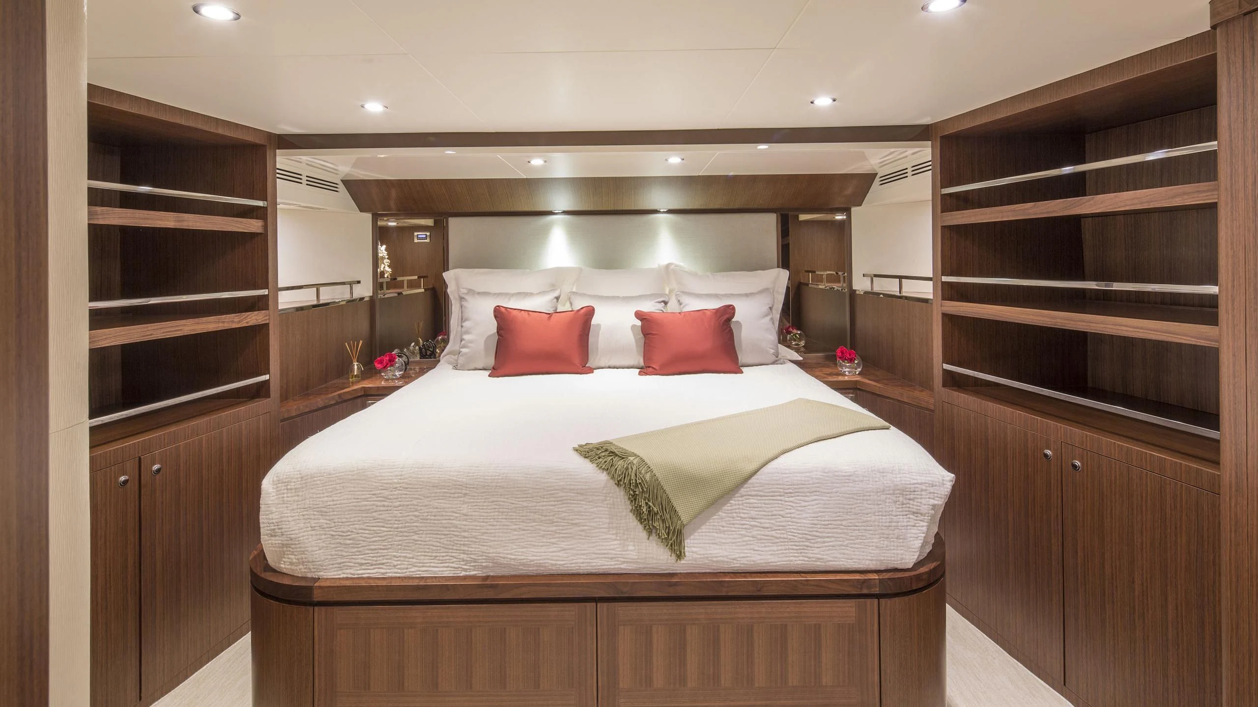 a bed with pillows and pillows aboard TOSCA Yacht for Sale
