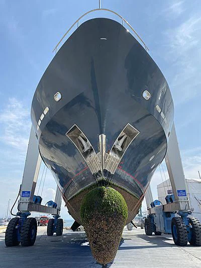 a large silver cylindrical object with a large metal object on it aboard WOLFOZ Yacht for Sale