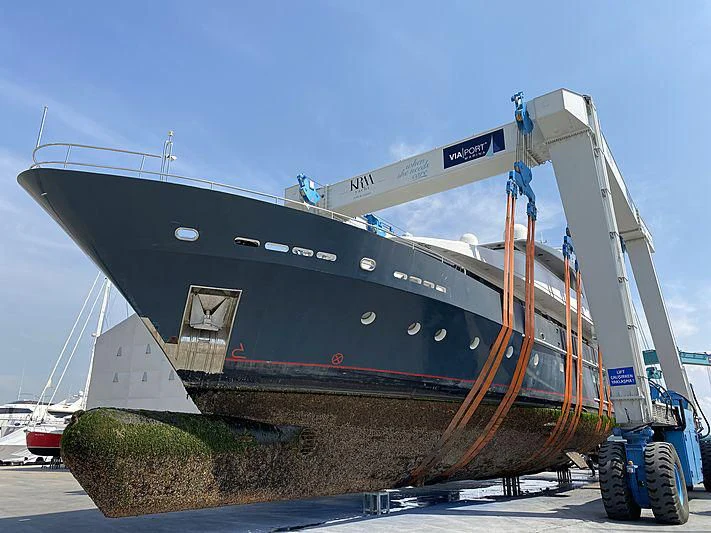 a boat on a trailer aboard WOLFOZ Yacht for Sale