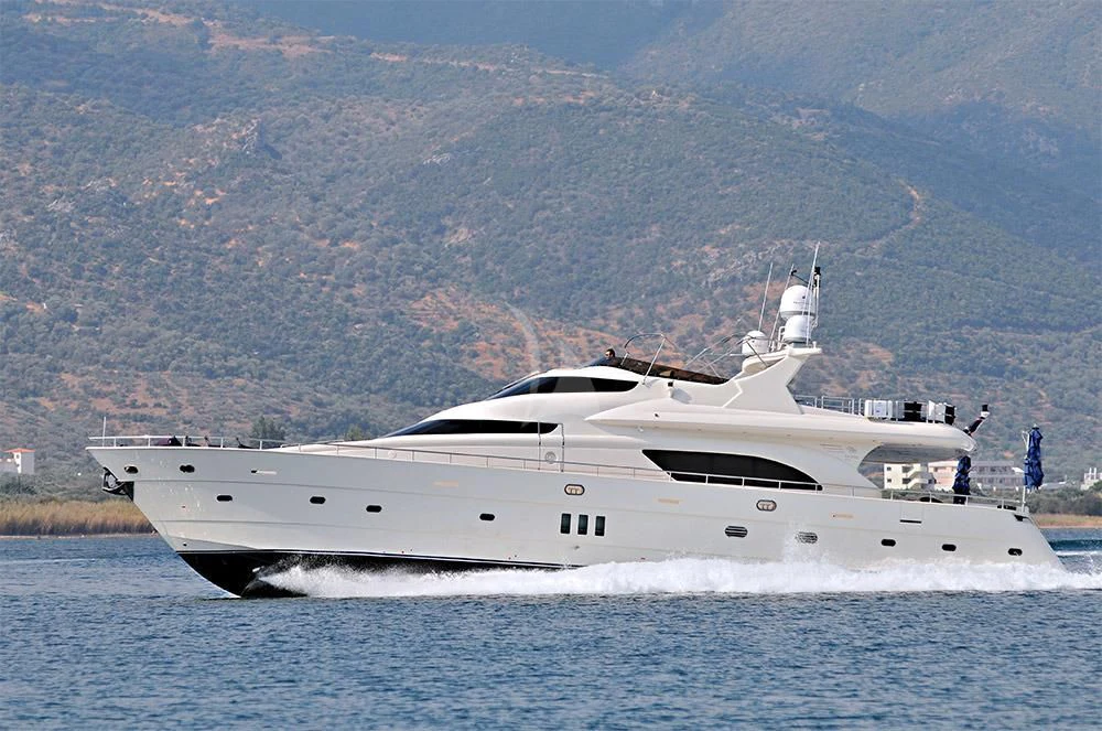 a white yacht in the water aboard LADY CAROLA Yacht for Sale