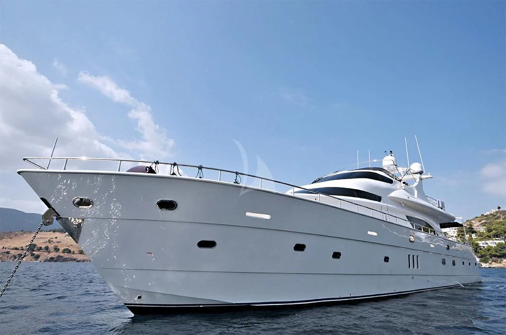 a white yacht on the water aboard LADY CAROLA Yacht for Sale