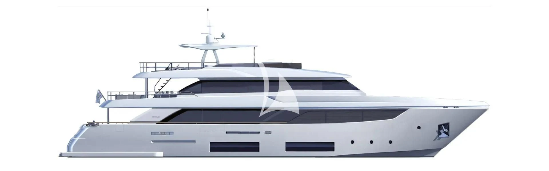 a white and black boat aboard NINETEEN Yacht for Sale