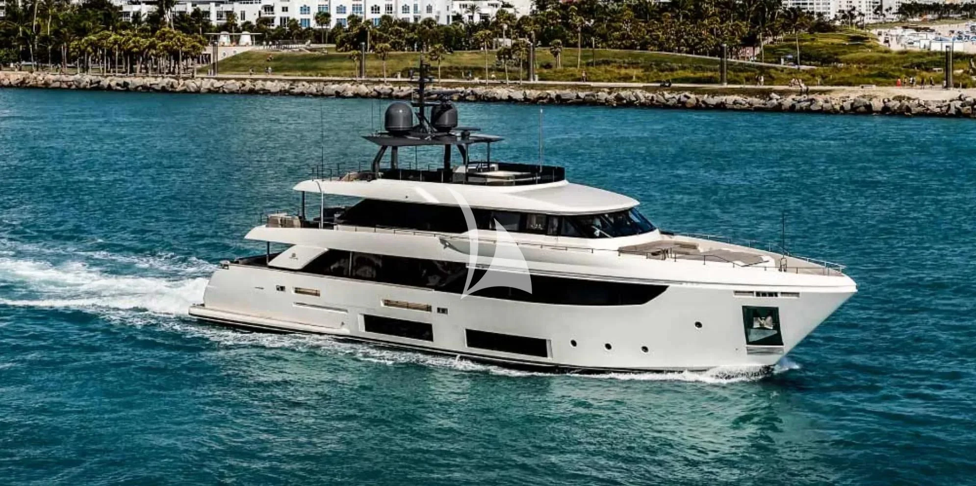 a white yacht on the water aboard NINETEEN Yacht for Sale