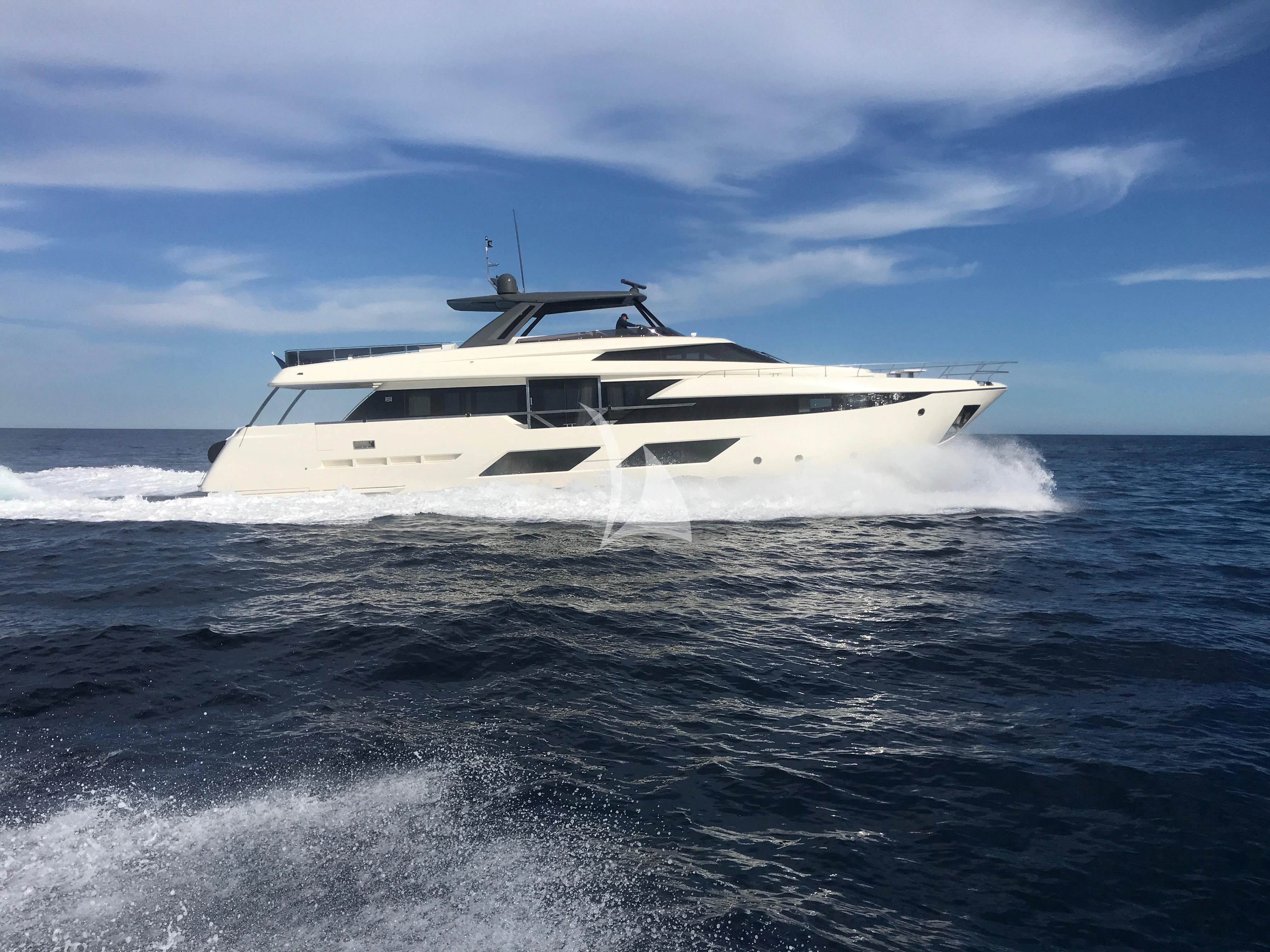 a white yacht in the water aboard NINETEEN Yacht for Sale