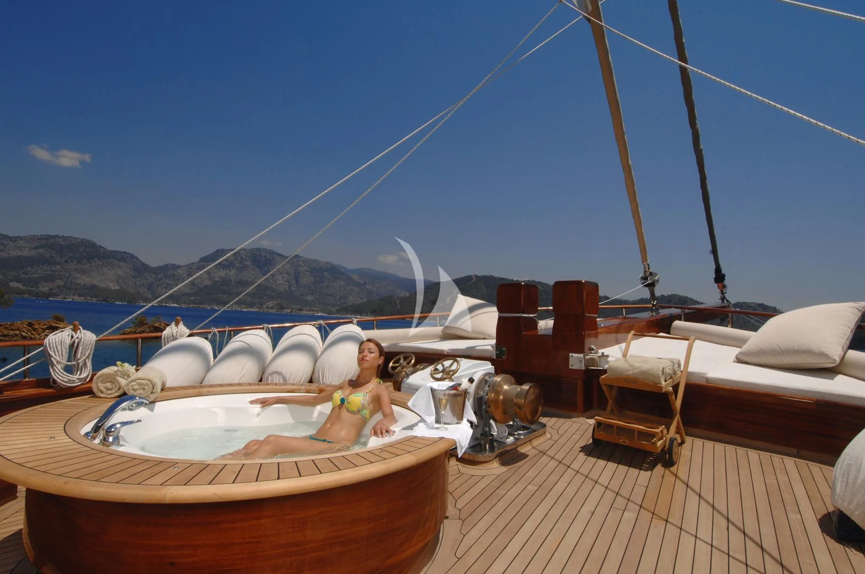 a boat on the water aboard MARE NOSTRUM Yacht for Sale