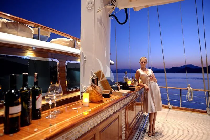 a person standing on a balcony aboard MARE NOSTRUM Yacht for Sale