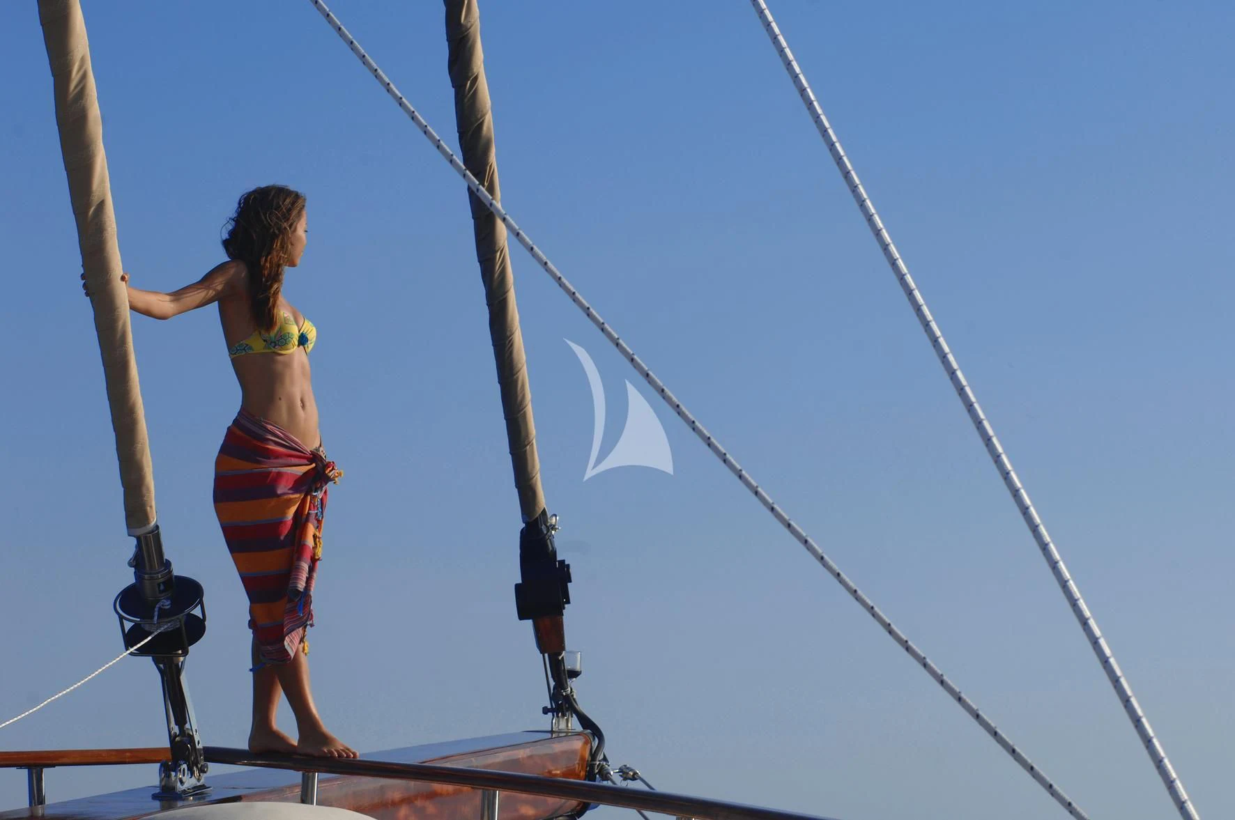 a person standing on a boat aboard MARE NOSTRUM Yacht for Sale