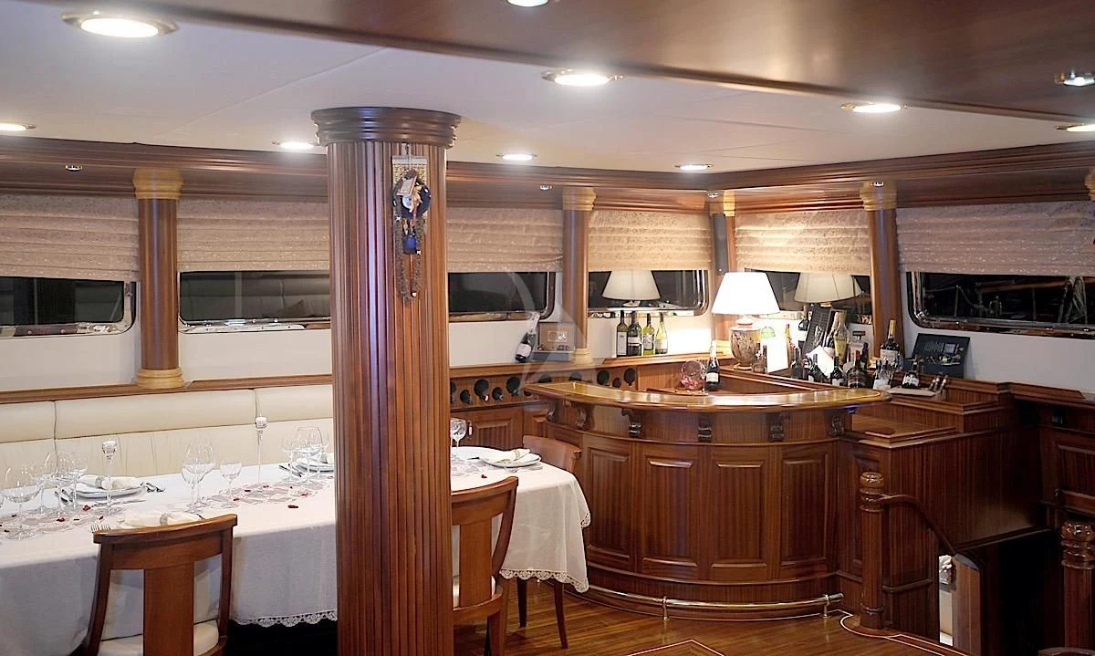 a large room with a large vase aboard MARE NOSTRUM Yacht for Sale