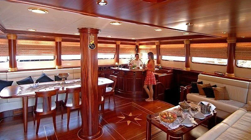a person standing in a room aboard MARE NOSTRUM Yacht for Sale