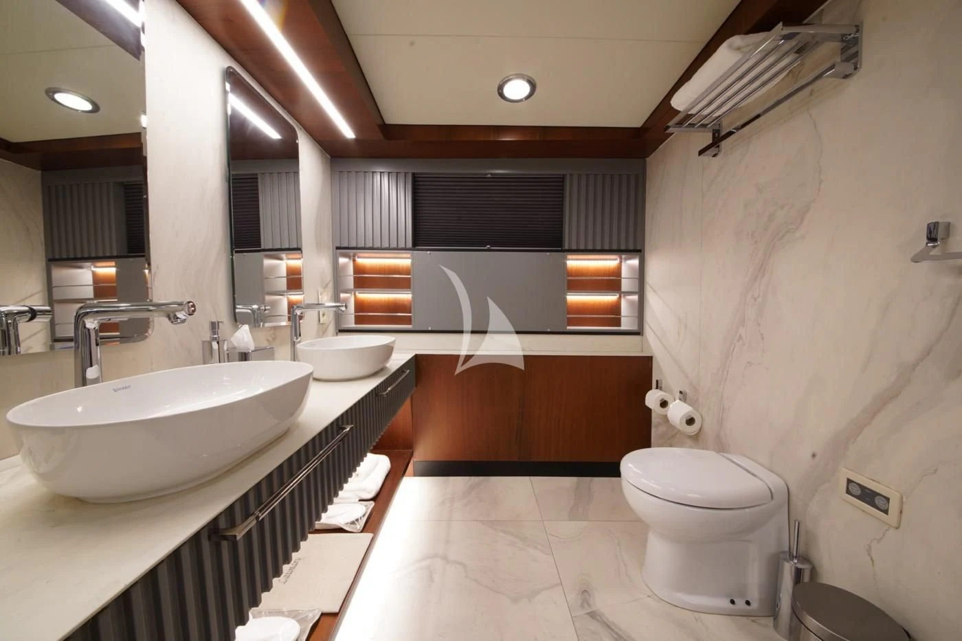 a bathroom with a sink and a toilet aboard MARE NOSTRUM Yacht for Sale