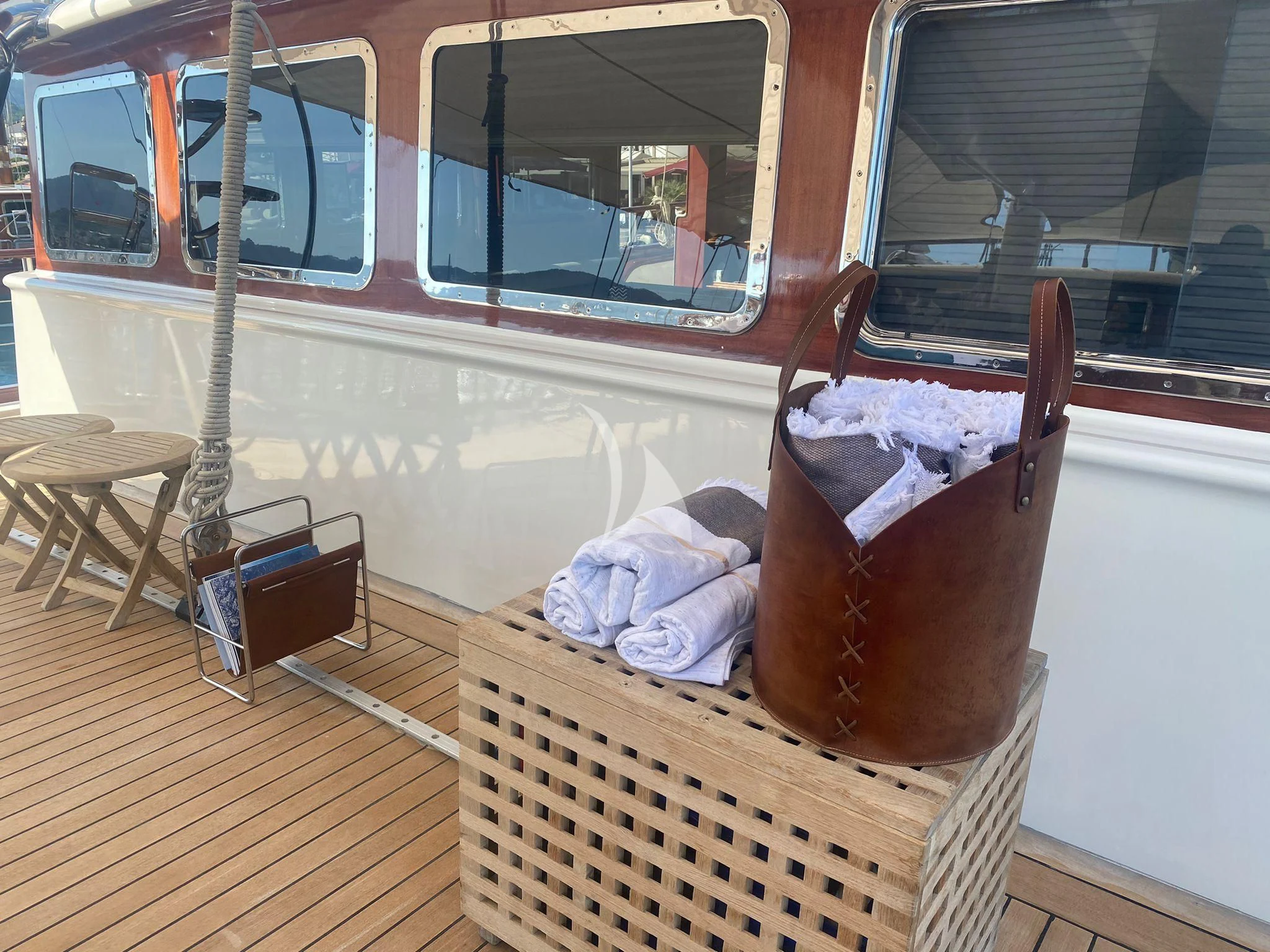 a boat with a basket on it aboard MARE NOSTRUM Yacht for Sale