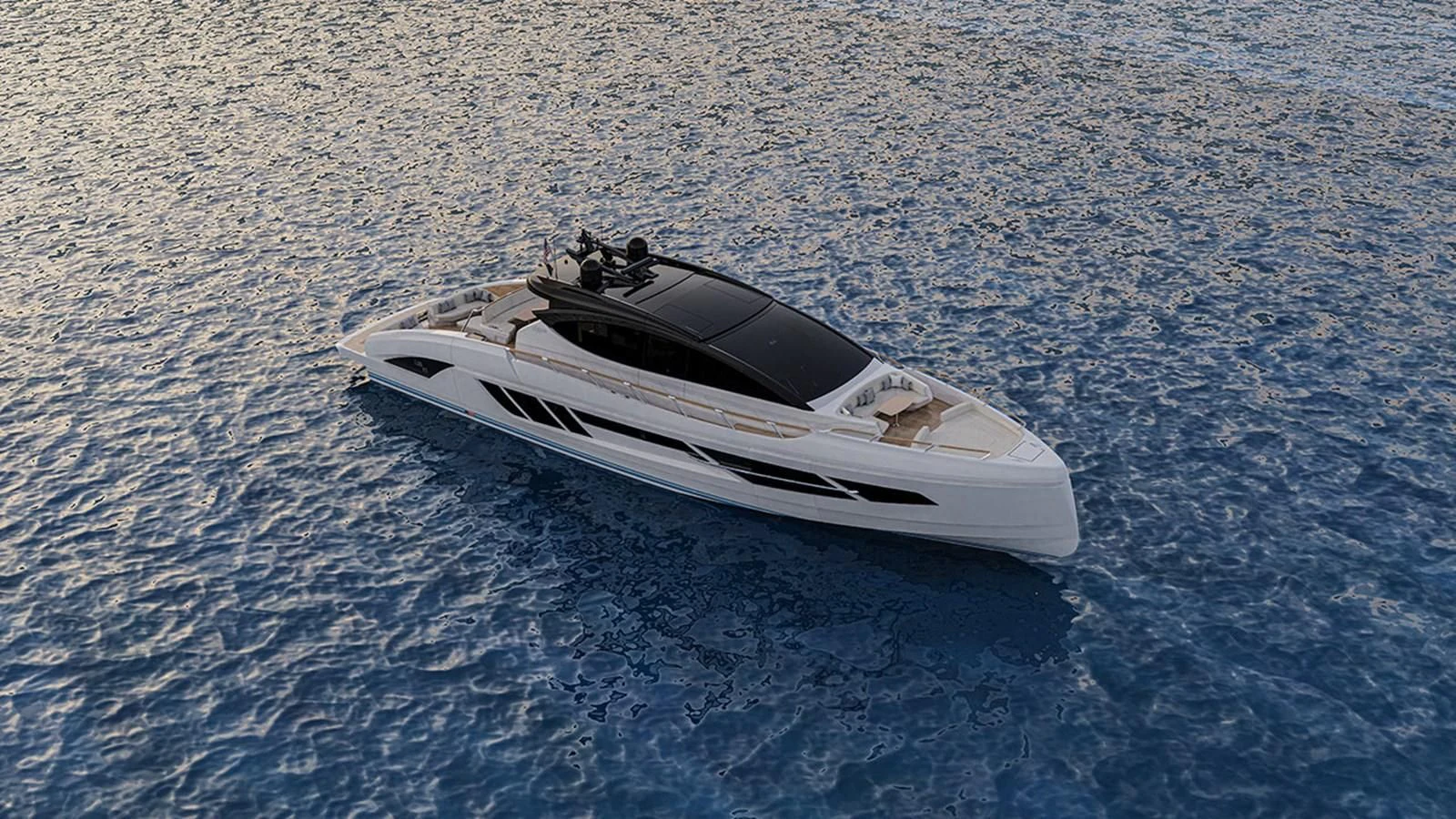 a white sports car in the water aboard 2024 LAZZARA LSX 85 Yacht for Sale