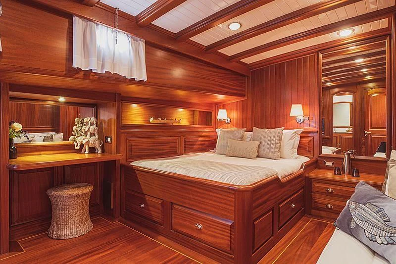 a bed in a room aboard HIC SALTA Yacht for Sale