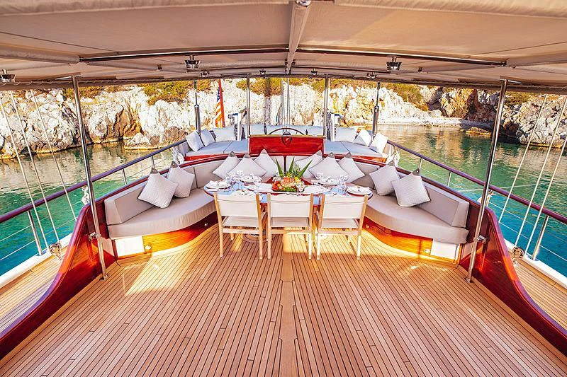 a boat on a water body aboard HIC SALTA Yacht for Sale