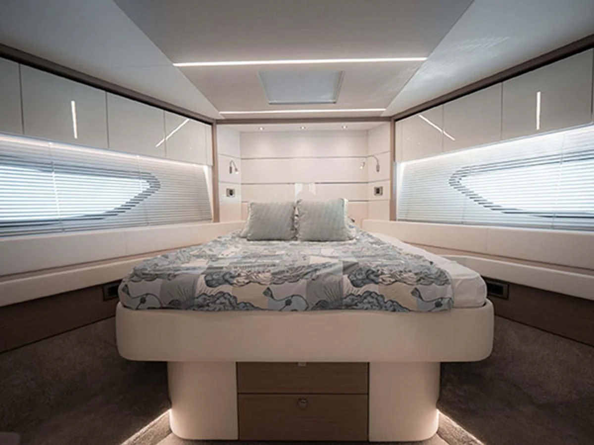 a bed in a room aboard VALERIA Yacht for Sale