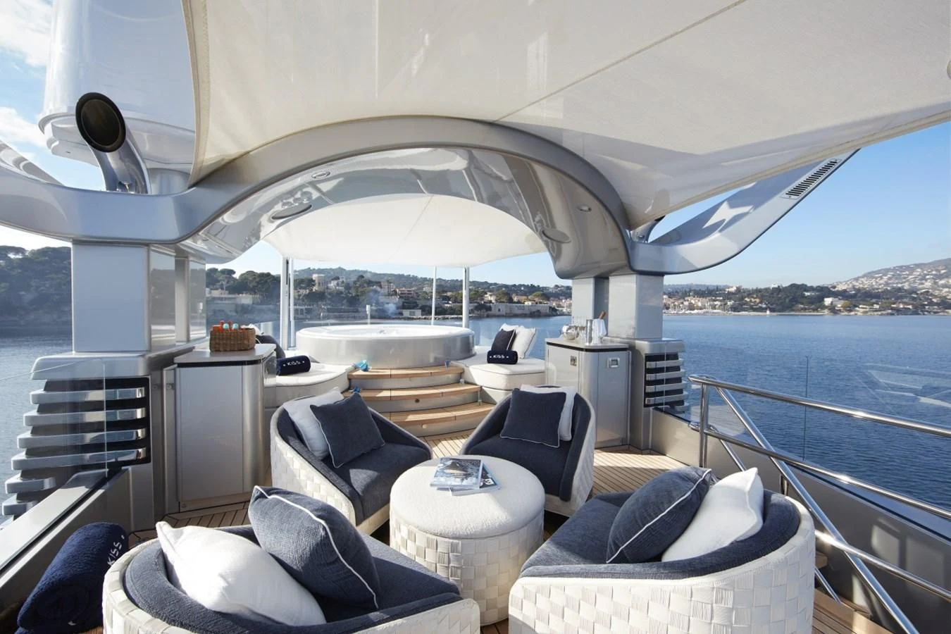 a boat with a large white umbrella aboard LADY VICTORIA Yacht for Sale