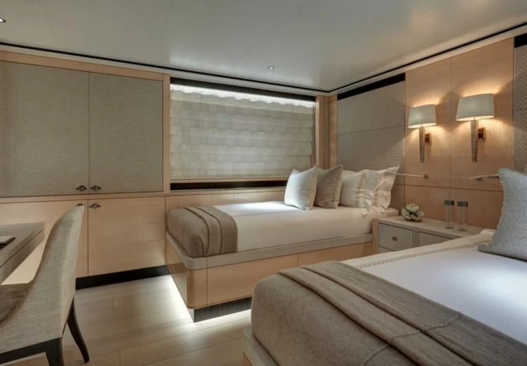 a room with two beds aboard LADY VICTORIA Yacht for Sale