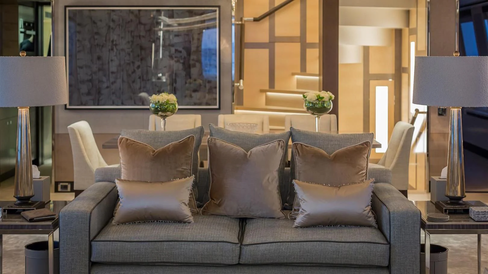 a couch with pillows aboard LADY VICTORIA Yacht for Sale