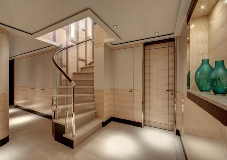 a staircase in a house aboard LADY VICTORIA Yacht for Sale