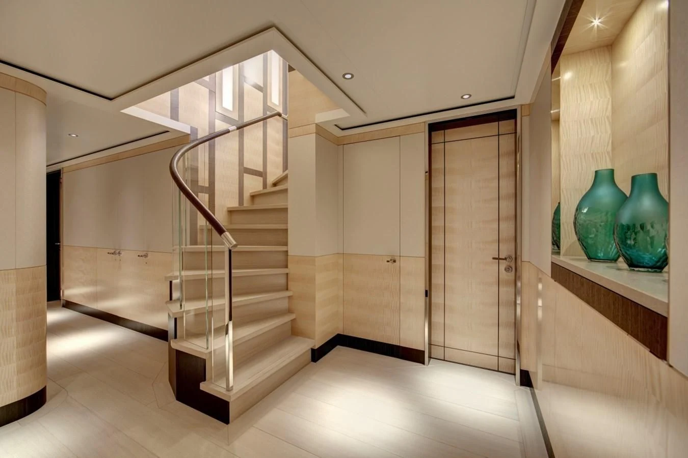 a staircase in a house aboard LADY VICTORIA Yacht for Sale