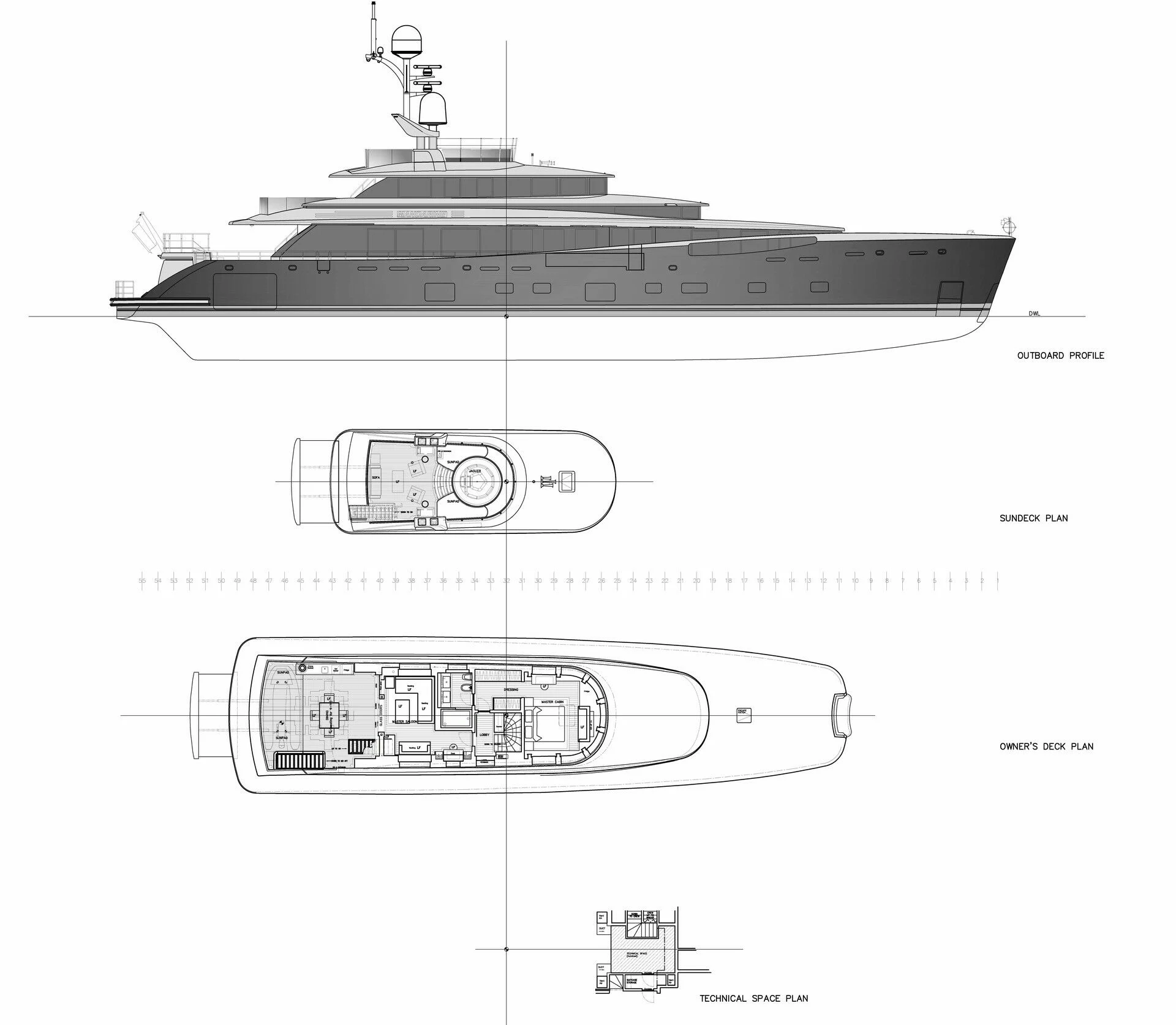 diagram, engineering drawing aboard LADY VICTORIA Yacht for Sale