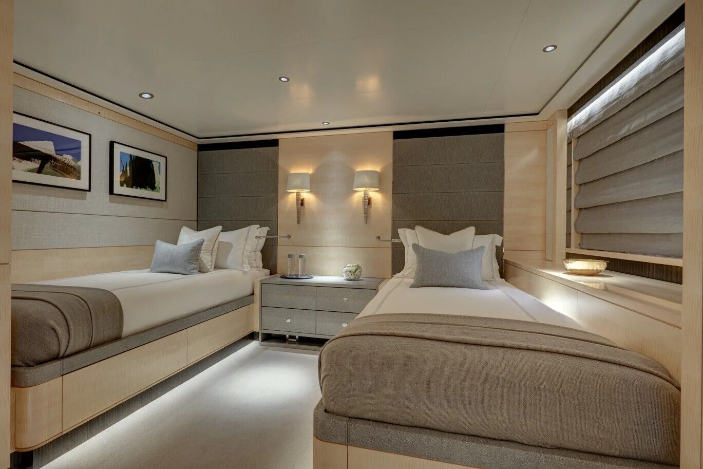 a room with two beds aboard LADY VICTORIA Yacht for Sale