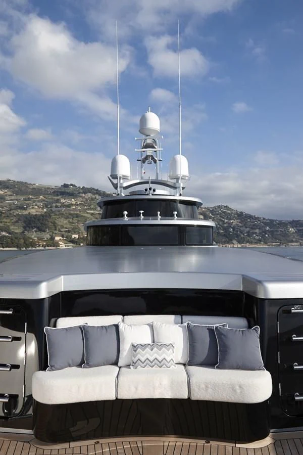a boat with a white tower on it aboard LADY VICTORIA Yacht for Sale
